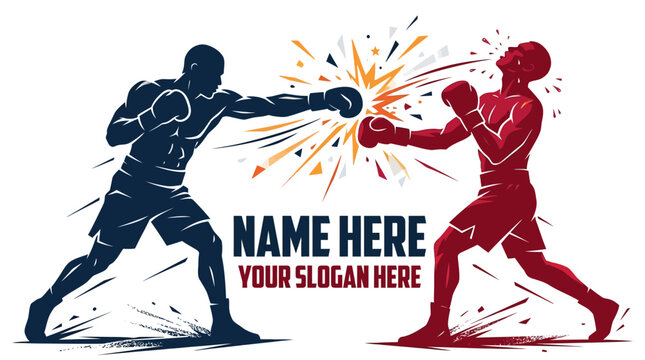 Dynamic Boxing Match With Two Silhouetted Fighters And Explosive Impact