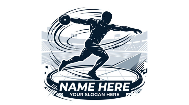 Discus Thrower Silhouette with Stadium Background and Customizable Text