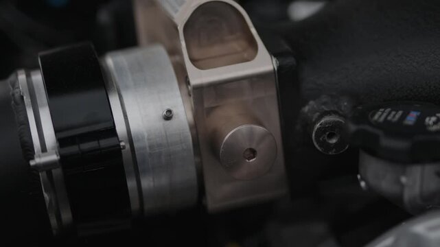 Cinematic close-up of a high-performance engine air intake system