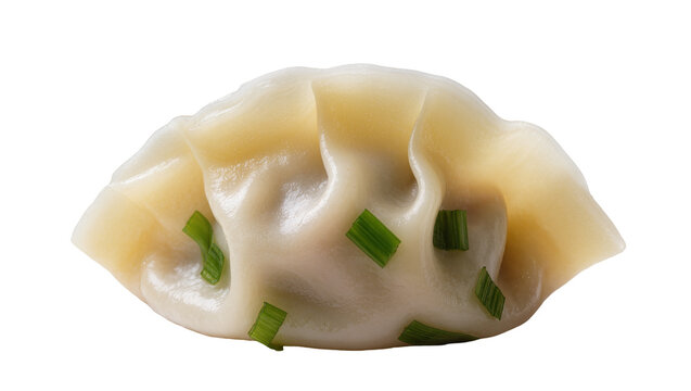 Delicate steamed dumpling with chopped green onions, isolated on transparent background