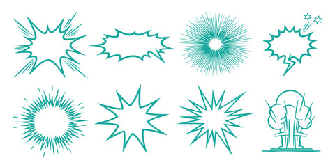 Set of green comic book explosion bursts and speech bubbles for graphic design © Sharmin