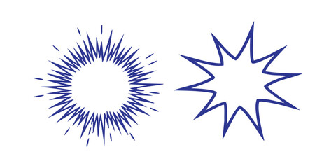 Two purple star burst shapes and comic book explosion effects for graphic design © Sharmin