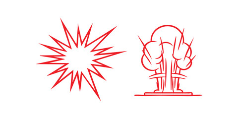Set of two red and yellow explosion icons representing a big blast or boom effect © Sharmin