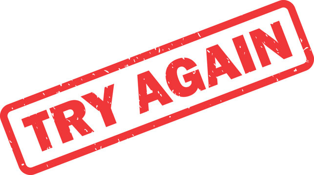 A red grunge style stamp featuring the encouraging phrase TRY AGAIN on a clean white background