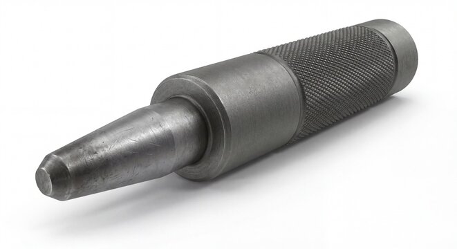 Metal rivet remover tool with knurled grip on white background