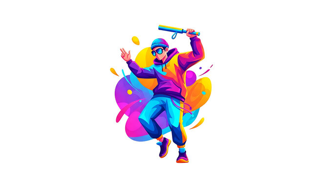 Vibrant of a colorful dancing unicorn with rainbow mane and tail