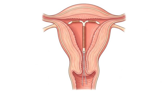Visual representation of an IUD placed in the uterus, used for educational purposes in gynecology and womens health settings.