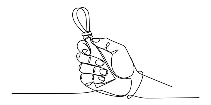 Continuous single line drawing of a human hand holding a small loop handle or strap for carrying objects Vector, illustration