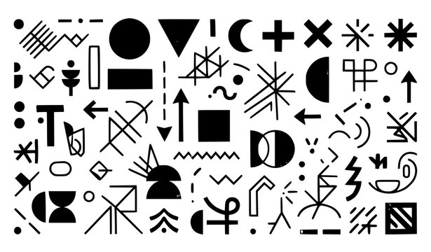 Abstract black geometric shapes and lines pattern on white background modern minimalist design element