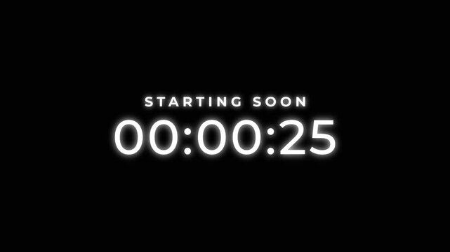 Glowing Starting Soon Countdown Timer Animation with Transparent Background for Livestream Overlay
