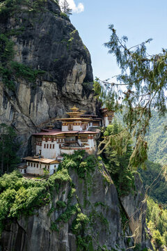 Paro Bhutan, view of tigers nest monastery on sheer cliff face