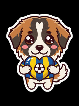 Baby Tornjak Soccer Heart Kawaii Sticker Bosnia Theme Black Background