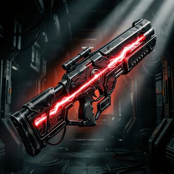 Futuristic Sci-Fi Energy Weapon Firing Red Plasma Beam