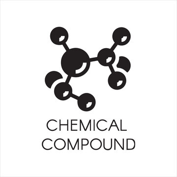 Icon of chemical element compound in flat design. Black logo on a gray background. Abstract molecular connection. Vector illustration