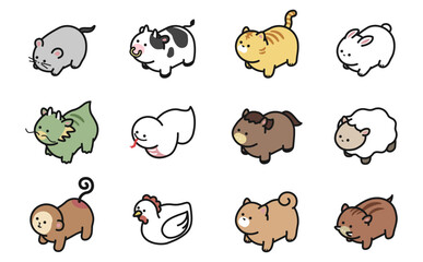 Obraz premium アイソメトリックイラスト：かわいい十二支のイラスト(カラー)