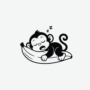 Sleeping monkey on banana
