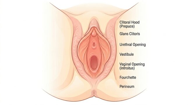 Anatomy diagram outlines female reproductive structures for educational purposes in gynecology and womens health studies.