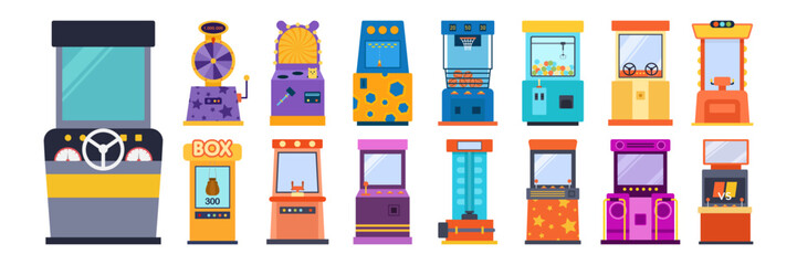 Colorful Flat Style Arcade Game Machine Collection Set © Cavid