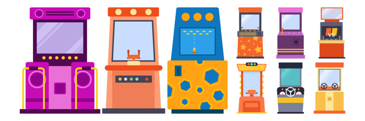 Colorful Flat Style Arcade Game Machine Collection Set © Cavid