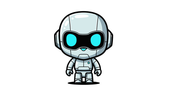 Cute Cartoon Robot Character with Glowing Blue Eyes