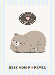 Sleepy Mama and baby bear love together coquette illustration © GuitaRies