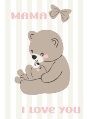 Mama and baby bear hug with love coquette illustration © GuitaRies