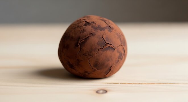 Brown cracked earth ball on wood.