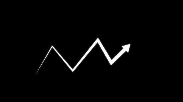 Animated white line graph rising upward on black background, for financial growth, and business success