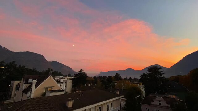 Sunset timelapse over Merano and the Italian Alps, South Tyrol