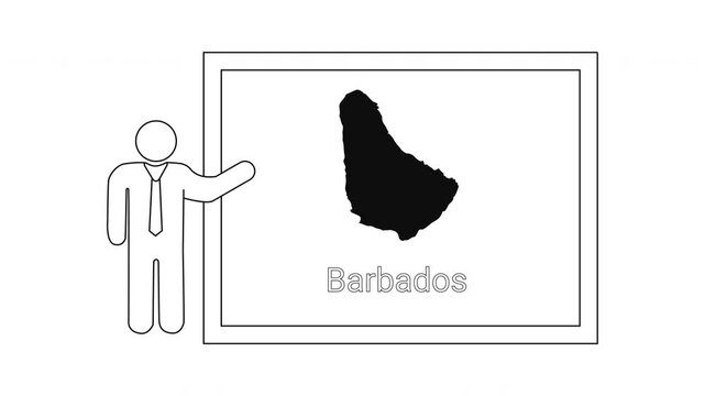 Barbados map presentation by a businessman icon.