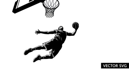 Basketball Player Dunking Silhouette, Action Shot, Sports Vector Art © bagas