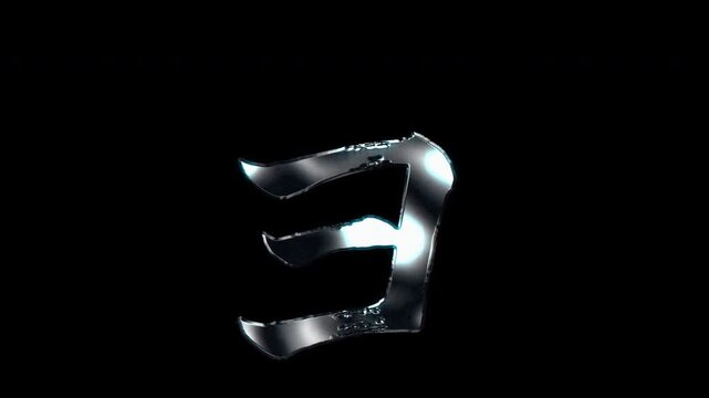 Silver metallic brush-stroke Japanese Katakana "ョ" small Yo. Alpha channel. Seamless loop video
