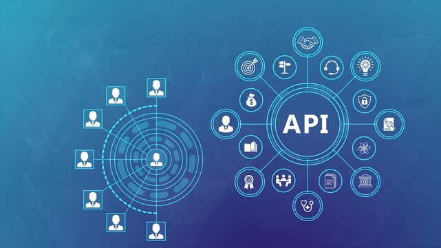 API Integration Animation Featuring Connected Digital Technology Network and Futuristic Smart Interface Background