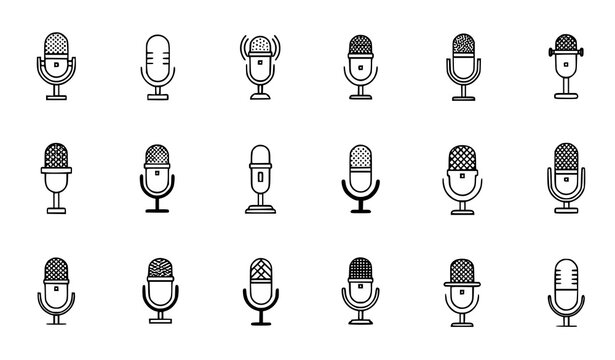 Microphone icon set diverse styles for podcasting broadcasting recording and audio production applications