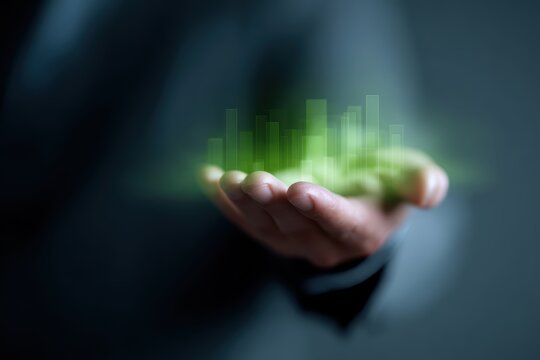 business presentation hologram showing green technology innovation on virtual screen