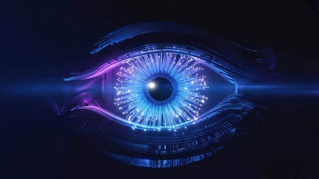 Abstract digital eye futuristic vision concept in neon colors