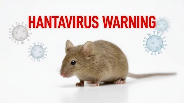 Hantavirus Warning Animation with Mouse and Floating Virus Particles