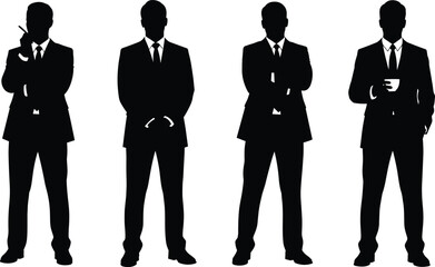 Business people silhouettes in formal suits, standing upright with varied professional poses, corporate teamwork concept illustration vector © Hamida