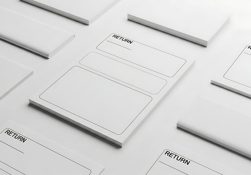 Blank return address labels on white paper sheets, shipping logistics, mailing supplies, parcel delivery, postal documentation