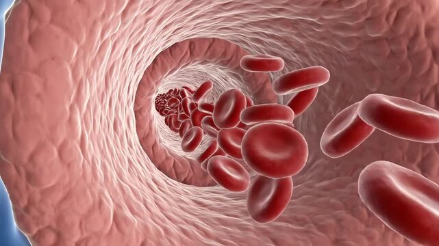 Blood vessel walls becoming stiff and less elastic, reduced expansion during blood flow