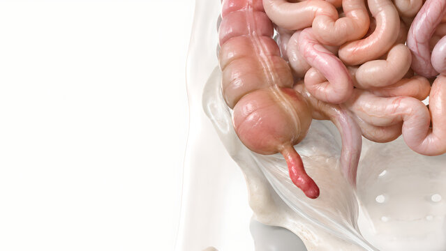 Appendicitis Anatomy 3D Medical Illustration of Inflamed Appendix and Cecum for Patient Education and Healthcare Design