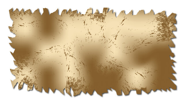 Grunge gold foil distressed torn paper texture vector illustration. Vintage metallic blank banner piece with jagged edges isolated on white background.
