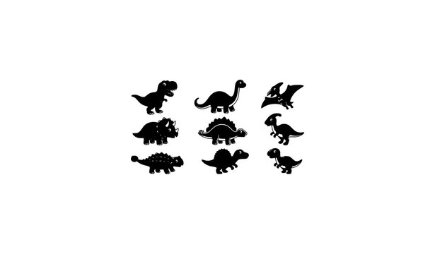 Cute cartoon dinosaur vector set with colorful T Rex brontosaurus and prehistoric animals isolated on white
