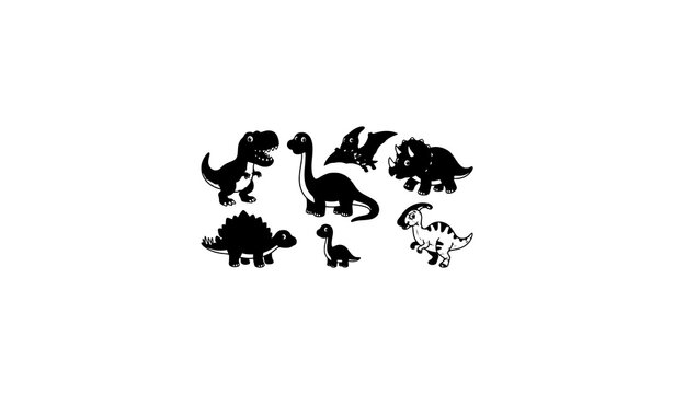 Hand drawn cartoon dinosaur vector set with colorful prehistoric animals isolated on white background