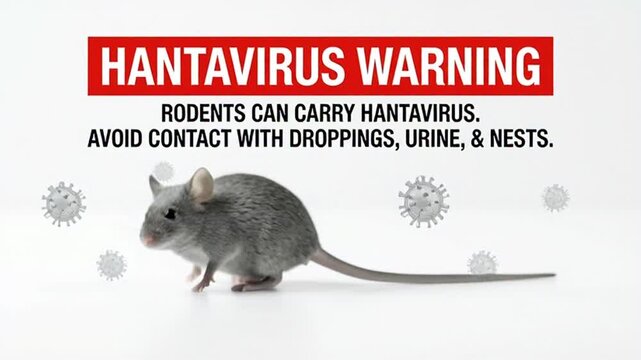 Hantavirus Health Warning Animation with Rodent and Virus Particles