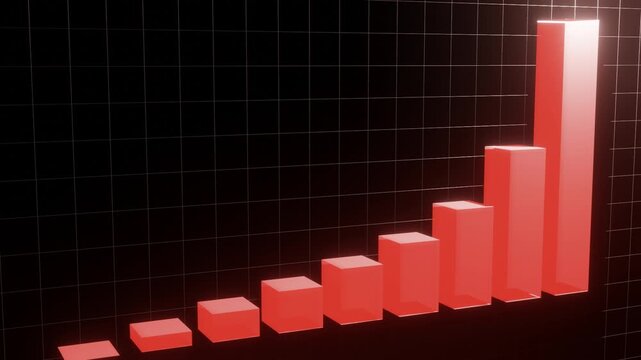 3D growth bar graph with glowing red neon blocks on a grid background