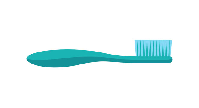 Teal toothbrush with blue bristles.