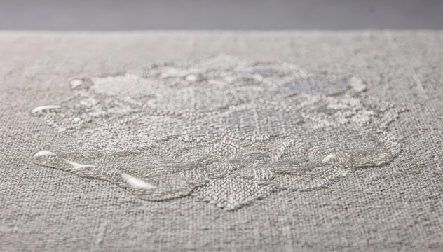 Medium shot showcasing microembossed linen texture with subtle woven patterns beneath a glossy clear coating highlighting fine craftsmanship and tactile detail.