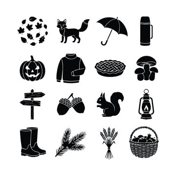 Woodland autumn vector graphics with animals and forest symbols