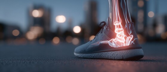 X-ray view of human foot in athletic shoe on urban street © Adi